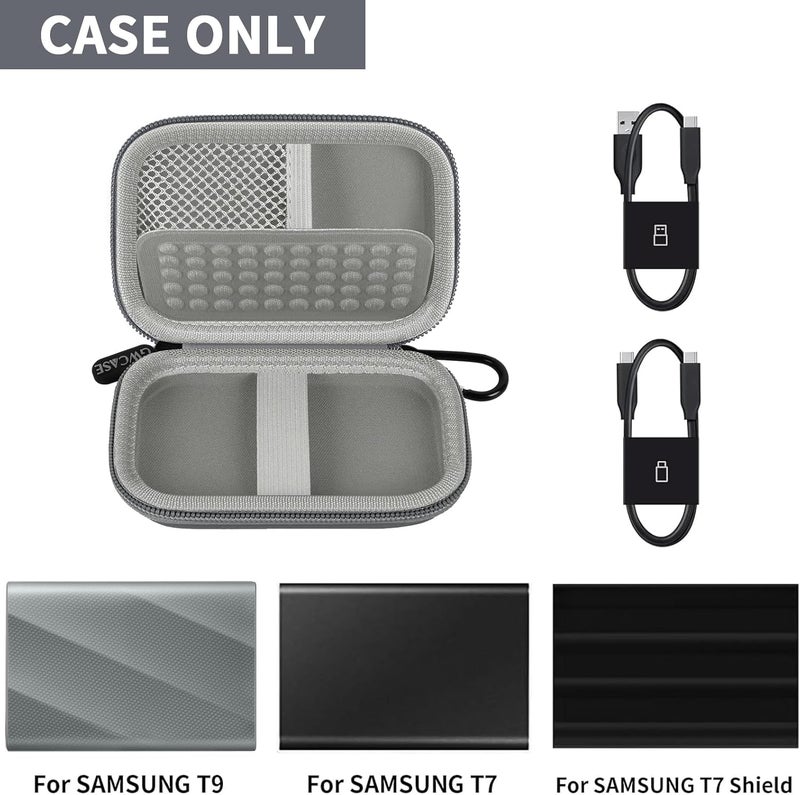 GWCASE Case Compatible with Samsung T9/ T7/ T7 Shield Portable SSD 1TB 2TB 4TB External Hard Drive, Storage Travel Carrying Holder Organizer for Solid State Drives & USB Cable (Box Only)-Grey - Image 2